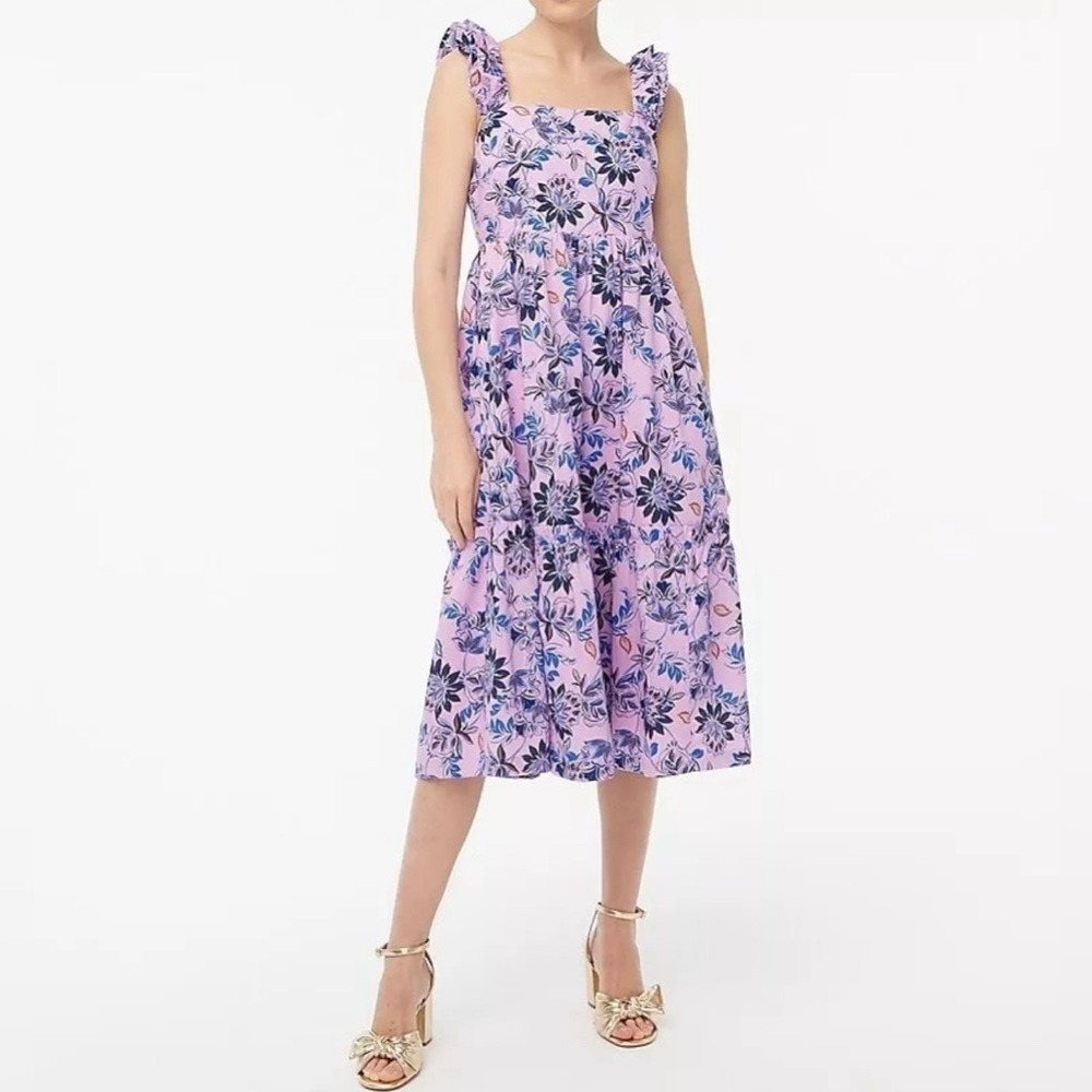 J.‎ Crew Factory Women's Square Neck Floral Midi Dress Size 8P Flutter Sleeve